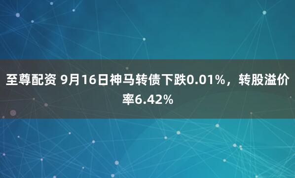 至尊配资 9月16日神马转债下跌0.01%，转股溢价率6.42%
