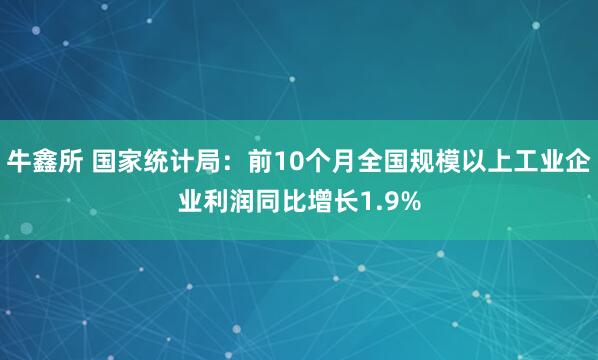 牛鑫所 国家统计局:前10个月全国规模以上工业企业利润同比增长1.9%