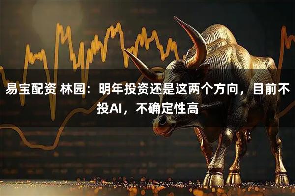 易宝配资 林园：明年投资还是这两个方向，目前不投AI，不确定性高